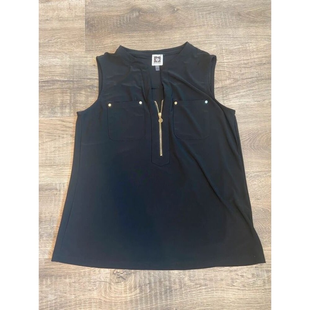 Anne Klein Black Blouse Zipper Dress Shirt top Small